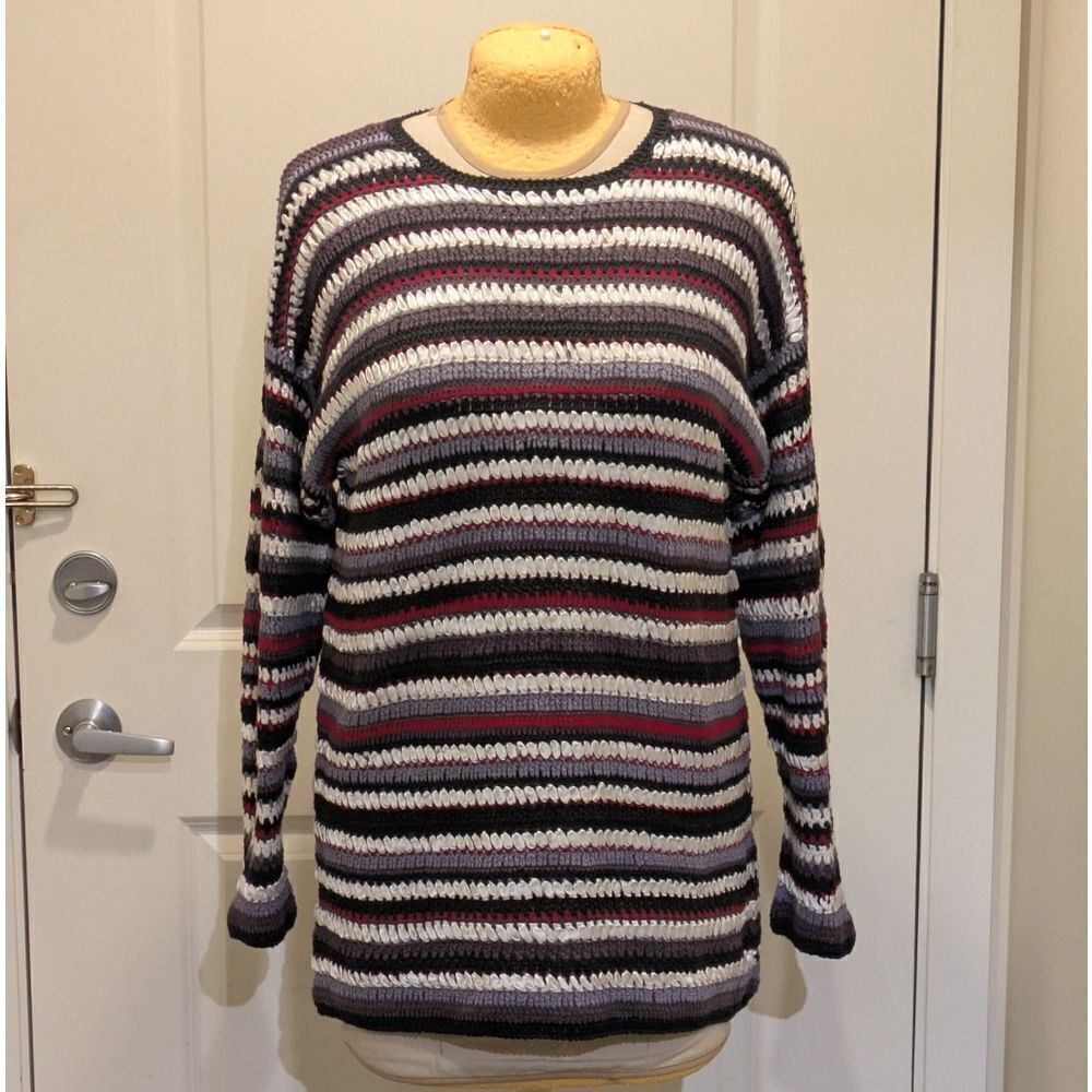 3/$30 90s Suffer Co XL Ribbon Knit Striped Cotton Sweater - SEE SIZE NOTES
